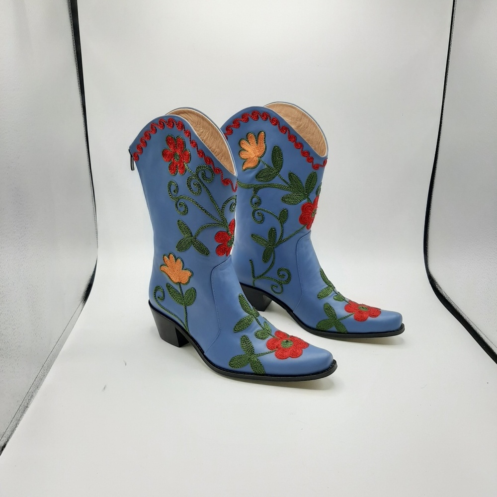 Leather Cowboy Boots, Mid-Calf Western Boots